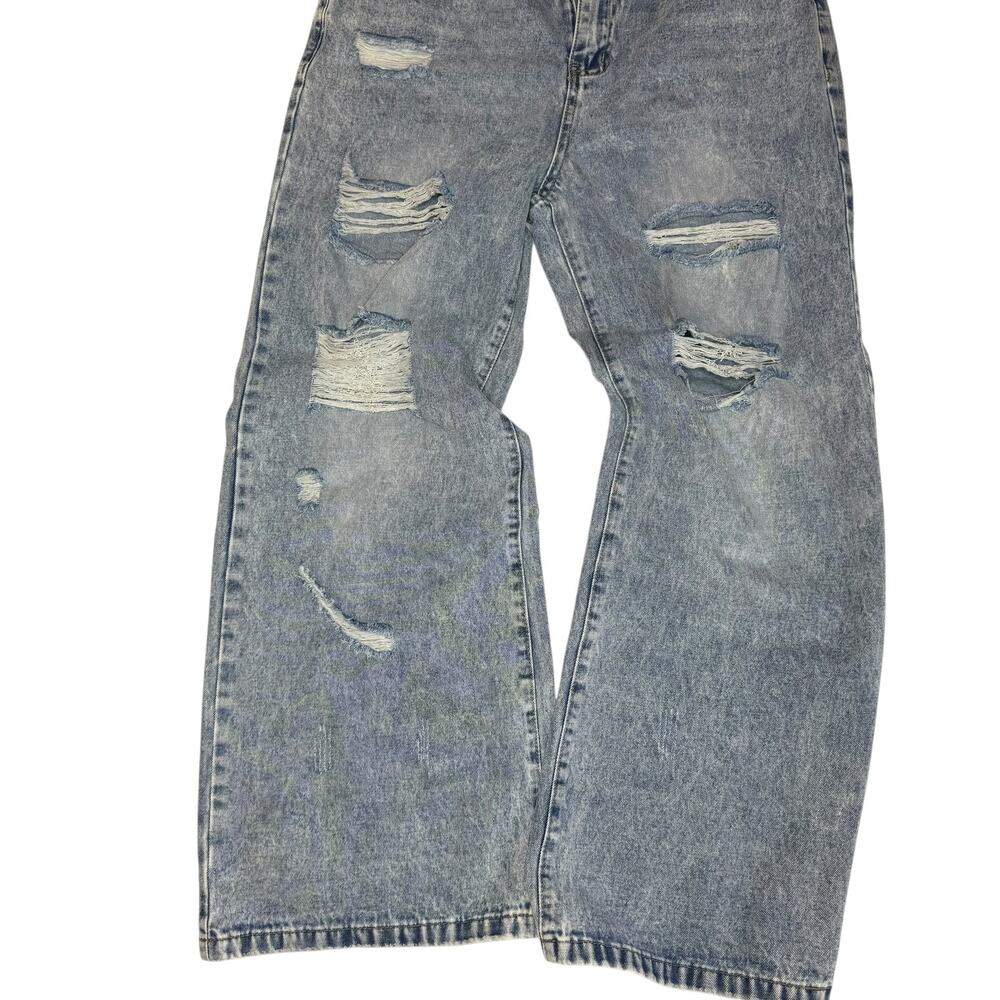 Light Wash Distressed Baggy Wide Leg Jeans Women's XL Y2K Skater Denim - Picture 3 of 5